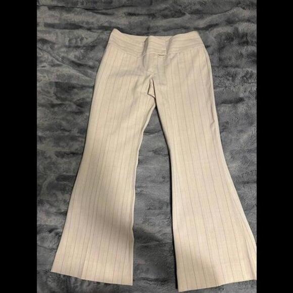 Express Design Studio Publicist Beige Pinstripe Flared Dress Pants - Size 4 - Picture 1 of 3